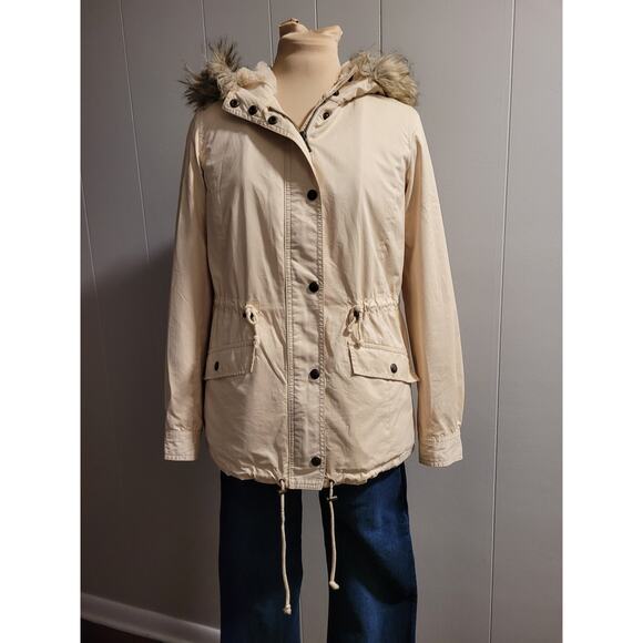 Banana Republic Heritage Women's XS Beige Fur Collar Classy Coat - Picture 2 of 16